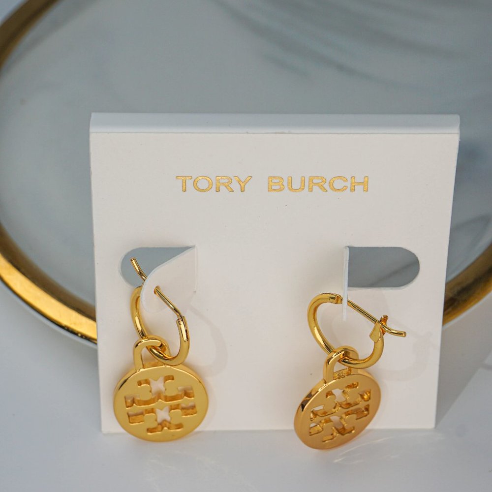 Tory Burch Huggie Logo Drop Earrings (BRAND NEW) - Picture 2 of 4